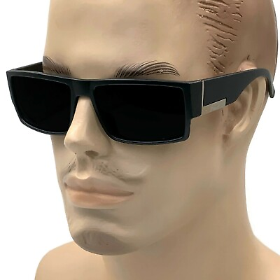 #ad Mens OG Cholo Super Dark Lens Black Sunglasses Gangster Large Square LOC Style