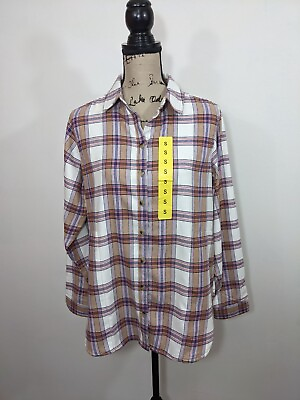 #ad NWT Jachs Girlfriend Button Front Plaid Long Sleeve Flannel Shirt Womens Small