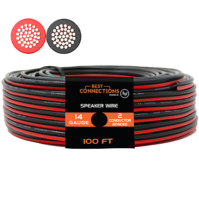 #ad 14 Gauge 100 Feet Speaker Wire Red Black Zip Cable Copper Clad Car Stereo
