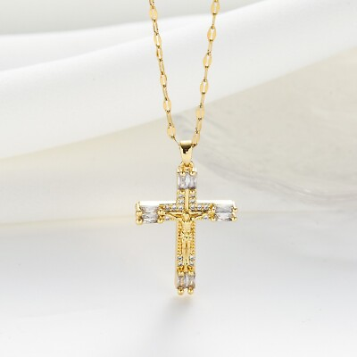 #ad 18K Gold Plated Cross Gold Pendant 925 Necklace Crucifix Jewelry Crucifix Gift