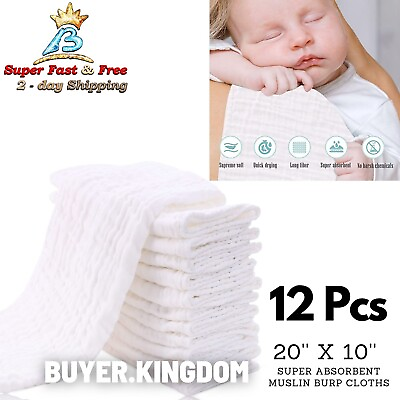 #ad 12 Cloth Diapers Reusable Washable Cotton Burp Cloth White Washcloths Absorbent