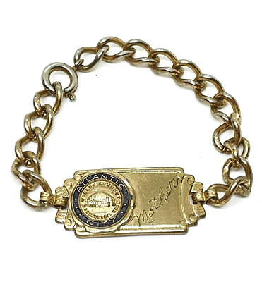#ad Vintage Gold Tone Atlantic City NJ Souvenier Engraved “Mother” 6” Bracelet