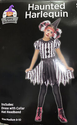 #ad Haunted Harlequin Costume Halloween Fancy Dress Size Med 8 10