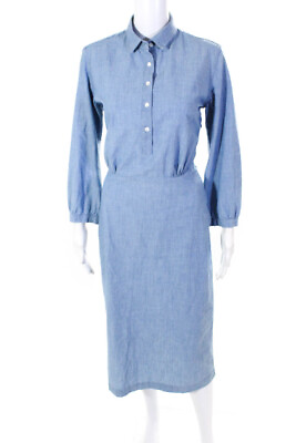 #ad Borsa Donna Womens Victoria Long Sleeve A Line Denim Midi Shirt Dress Blue IT 42