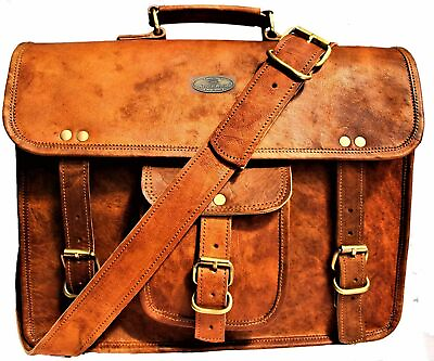 #ad Messenger Laptop Satchel Briefcase 18quot; Leather Men#x27;s Adjustable Shoulder Strap