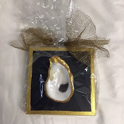 #ad Oyster Shells On Wood Frame Navy Are White Trim In Gold￼ With Wall Hanger