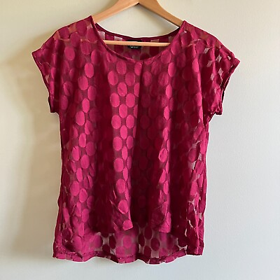 #ad Bobeau Women Red Short Sleeve Blouse Top Dot Made in USA Size S