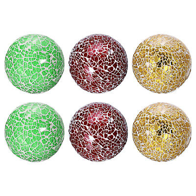 #ad 6Pcs Decorative Glass Balls 2.36 Inch Mosaic Glass Ball Gold Tone Red Green