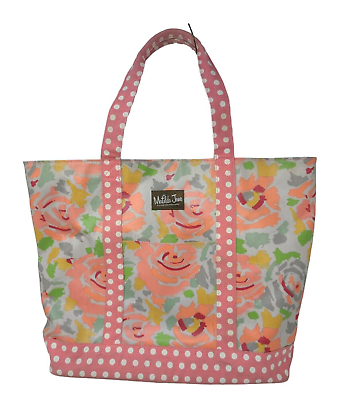 #ad Matilda Jane Womens Tote Bag Canvas Polka Dot Shoulder Strap Floral Pink Peach