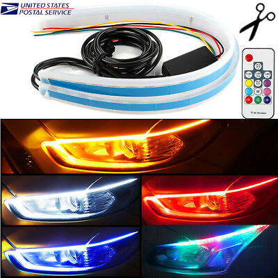 #ad RGB 60cm LED Car DRL Daytime Running Turn Signal Lamp Strip Light Flexible Tube