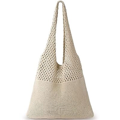 #ad Crochet Tote Bag Beach Mesh Knitted Bag Large Aesthetic Shoulder Bag Handbags