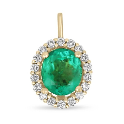 #ad 3.25tcw Natural Colombian Emerald Oval amp; Diamond Halo Yellow Or White Gold 14K