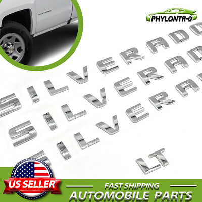 #ad 4PC For Chevy SILVERADO LT 1500 3D Emblem Letter Side Door Tailgate Badge Chrome