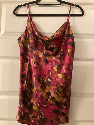 #ad Floral amp; Ivy Top Brand NWT Abstract Purple Red Yellow Cowl Neck Spaghetti Top