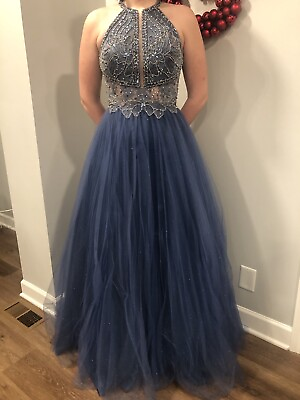 #ad Prom Dress By Glamour By TERANI couture Size 6 Blue bodice Beaded