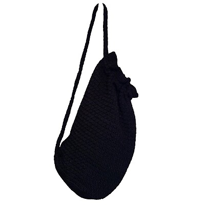#ad THE SAK Crochet Bucket Bag Backpack Drawstring Tote Womens Purse Large Black