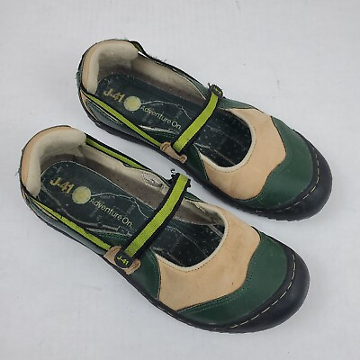 #ad J 41 Adventure On Shoes Women#x27;s 10M Green Tan Mary Jane Outdoor Water Flats Jeep