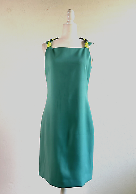 #ad NWT T Tahari $118 Sylvia Green Neon Accent Sleeveless Sheath Dress Size 10