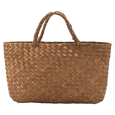#ad 1X Casual Straw Bag Natural Wicker Tote Bags Women Braided For Garden Handmade