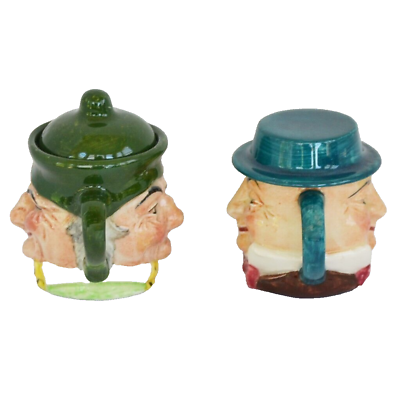 #ad Artone Miniature Ceramic Teapots Toby Jug Double Side Faces Handpainted Set of 2