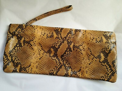 #ad ZARA WOMAN NEW REAL LEATHER CLUCH SNAKESKIN MUSTARD BAG