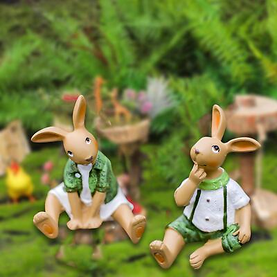 #ad 2 Pieces Garden Rabbit Statues Table Housewarming Gift Lawn Rabbit Figurines