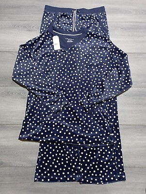 #ad Nautica Sleepwear Adult XS Blue Polkadot Fleece *2 Piece* Lounge Womens
