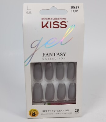 #ad KISS Gel Fantasy Gray Long 28 Nails amp; Glue 85669 FC01 Ready To Wear Gel