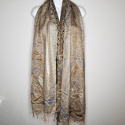 #ad Collectioneighteen wrap Gold and black with fringe Rayon and Polyester