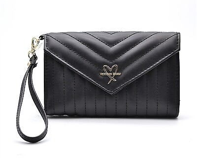 Victoria#x27;s Secret Quilted Matte Black Clutch Wallet Phone Case Purse with Wri... $38.00
