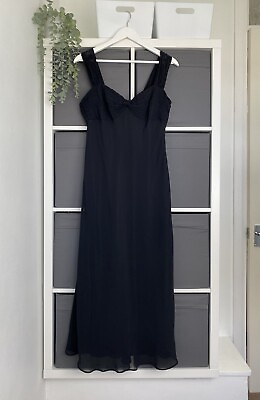 #ad Wallis Midi Maxi Dress Size 14 Black Chiffon Evening Occasion Formal Black Tie