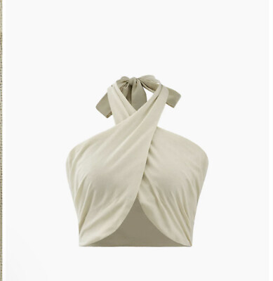 #ad Bnwt Cream Nude Halter Tie Linen Blend Cami Top size M