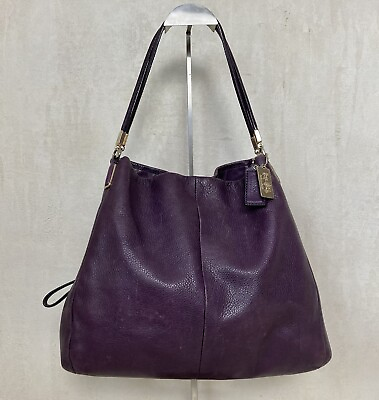 #ad Coach Madison Phoebe Purple Pebbled Leather 3 Compartment Satchel Shoulder Bag