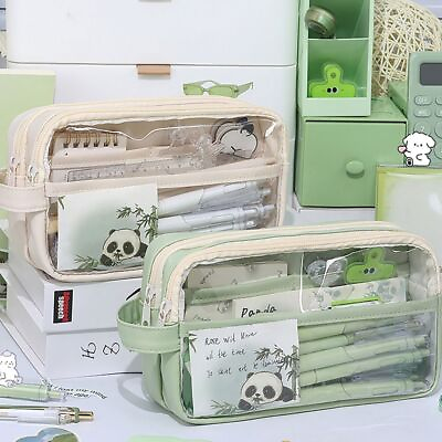#ad with Handle Pencil Case Transparent Stationery Storage Pouch Student Gift