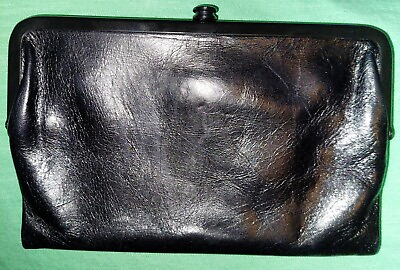 #ad HOBO Soft Black Genuine Leather Double Clutch Wallet Cards ID Magnetic Closure