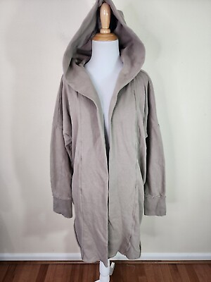 #ad Mono B Open Front Longline Hoodie Cardigan Sweater Size Large Taupe Pockets