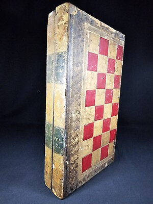 #ad 19th Century CHESS BACKGAMMON Bookbinding FOLIO Hinged Box Period Leather