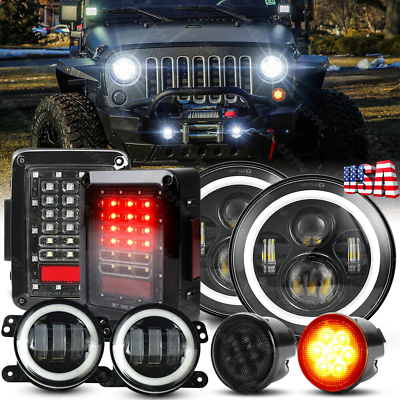 #ad Turn Tail Lamp Combo For Jeep Wrangler JK 2007 2018 7quot; LED Headlights Fog Lights