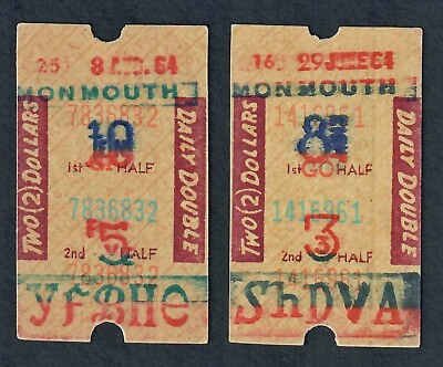 #ad MONMOUTH PARK LOT OF 2 1964 HEAVY CARDBOARD HORSE RACING TOTE TICKETS