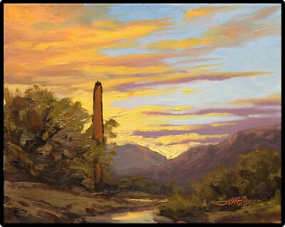 #ad Jeff Love Art Original Canvas Oil Impressionism Arizona Cactus Sunset Painting