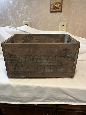 #ad Vintage Wooden National Beer Crate Case Faded Rustic