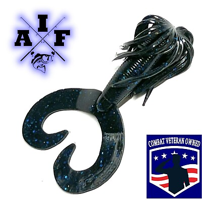 #ad 10ct 4” Hula Grub Black And Blue Double Tail Skirted fishing Fishing lure