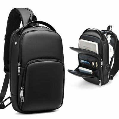 Men Chest Bag Crossbody Shoulder With Port For USB Charging Travel Waterproof $93.88