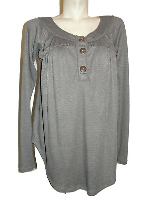 #ad FREE PEOPLE Top Women#x27;s Size S Gray Grey Waffle Knit Must Have Henley LS Shirt