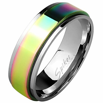#ad Classic Rainbow Spinner Ring 8mm Mens Stainless Steel Fidget Band Sizes 9 13
