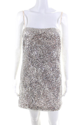 #ad Borsa Donna Womens Olly Square Neck Sequin Mini Sheath Dress Silver Size IT 42