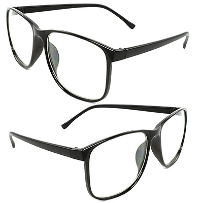 #ad Oversized Clear Lens Thin Square Frame Nerd Retro Vintage Large Glasses Black