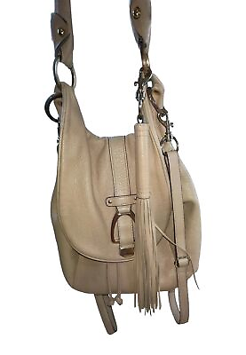 #ad GILI Leather Convertible Drawstring Handbag Backpack Beige Slouch Purse