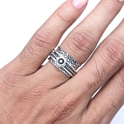 #ad Sterling Meditation Ring Silver 925 All Spinner Handmade Size Solid Bandquot;9quot;