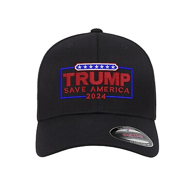 #ad Trump Save America Embroidered Flexfit Fitted Ball Cap Free Sticker
